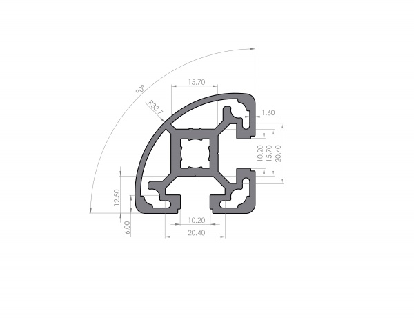 Aluminium profile R40-90° Groove 10 B-type